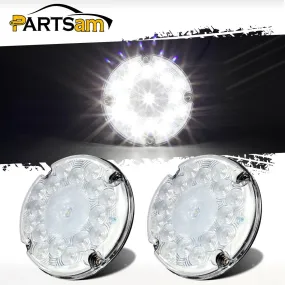 Partsam 2Pcs 7inch Round White LED Backup Lights 17 LED Marker Clearance Running Lights Surface Mount for Transit Vehicles Bus Truck Trailers