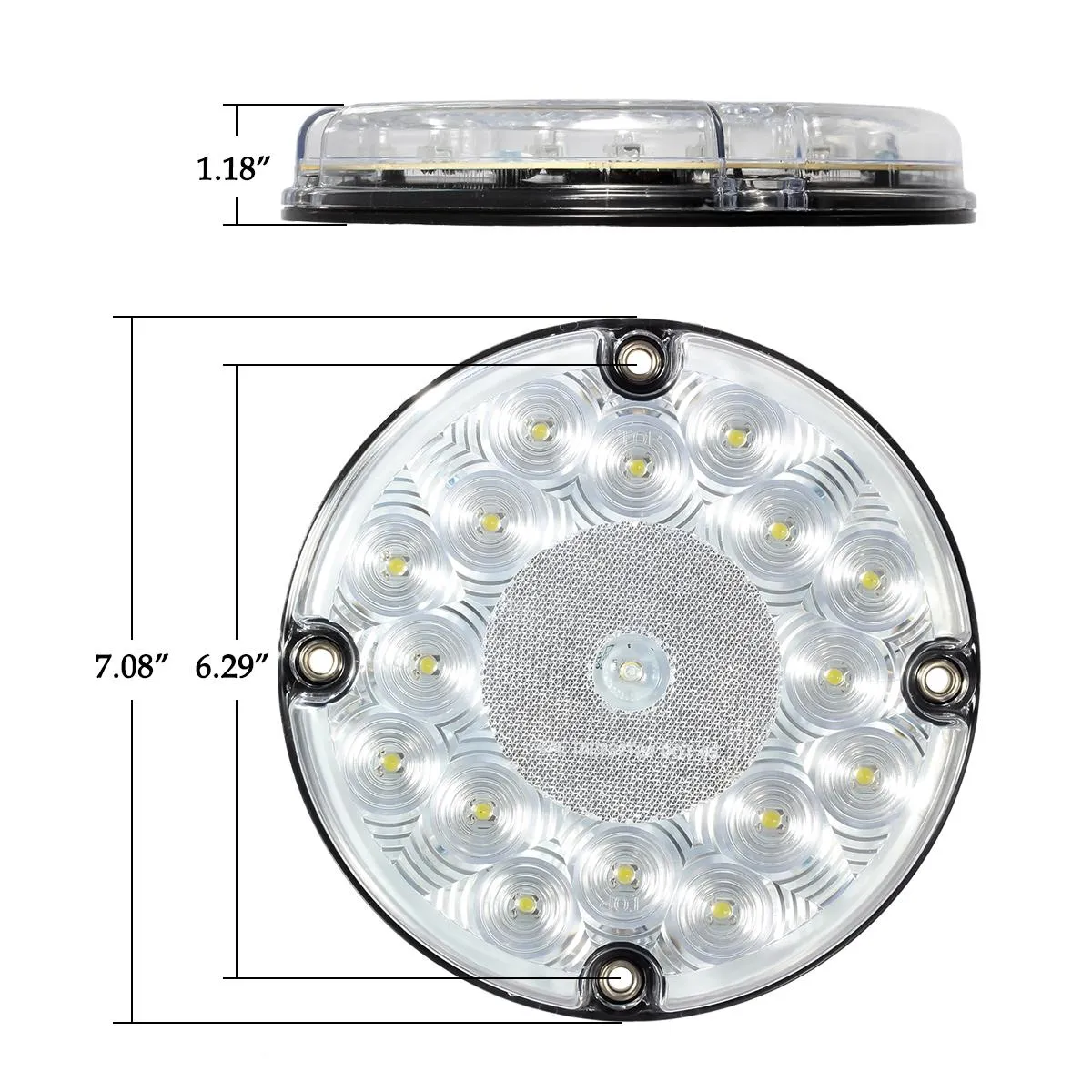 Partsam 2Pcs 7inch Round White LED Backup Lights 17 LED Marker Clearance Running Lights Surface Mount for Transit Vehicles Bus Truck Trailers