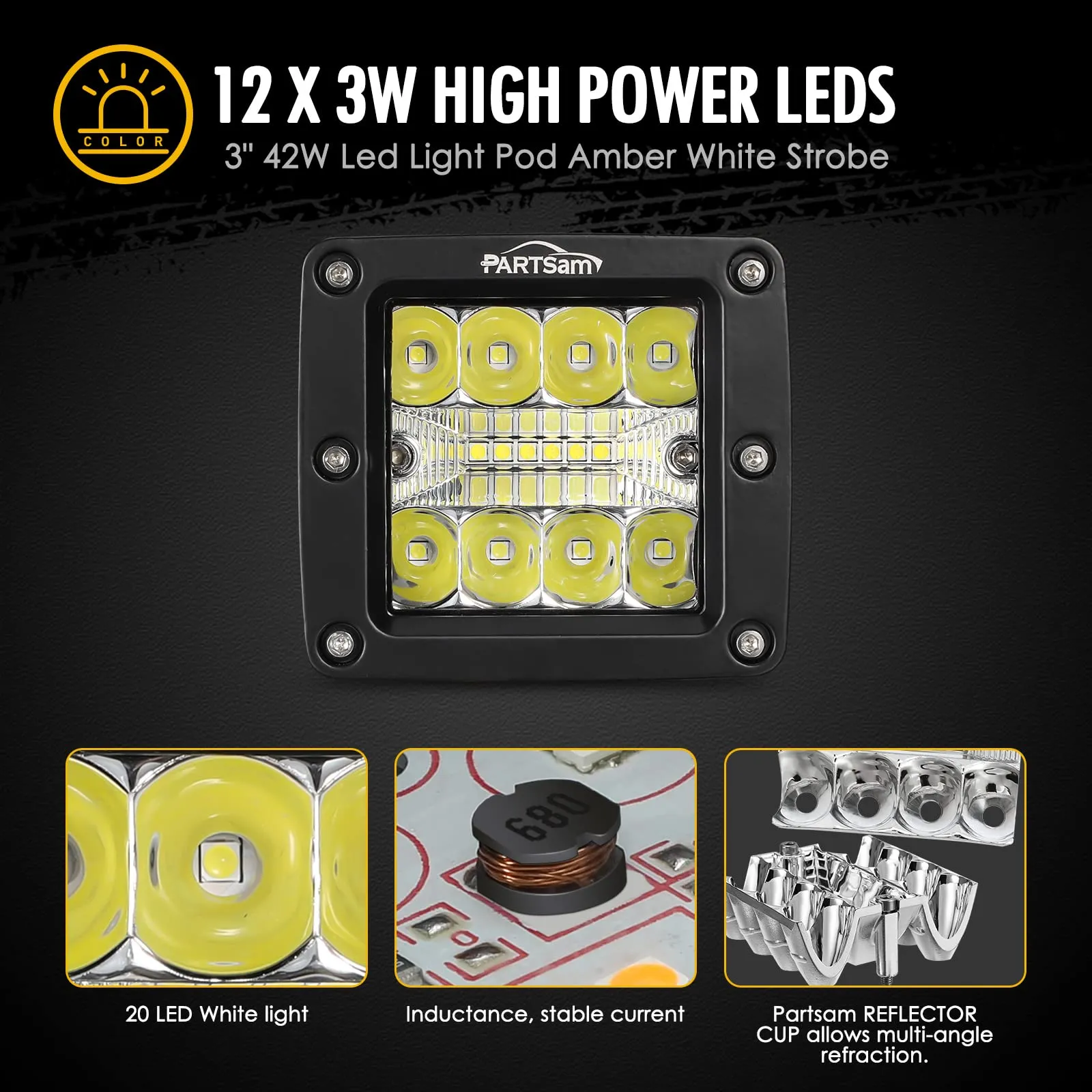 Partsam 3" Inch LED Pods Driving Lights for Offroad Pickup ATV UTV SUV