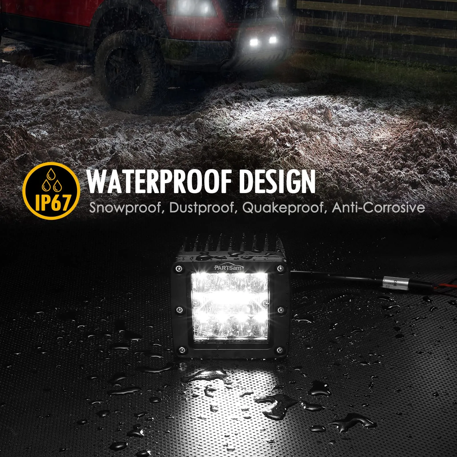Partsam 3" Inch LED Pods Driving Lights for Offroad Pickup ATV UTV SUV