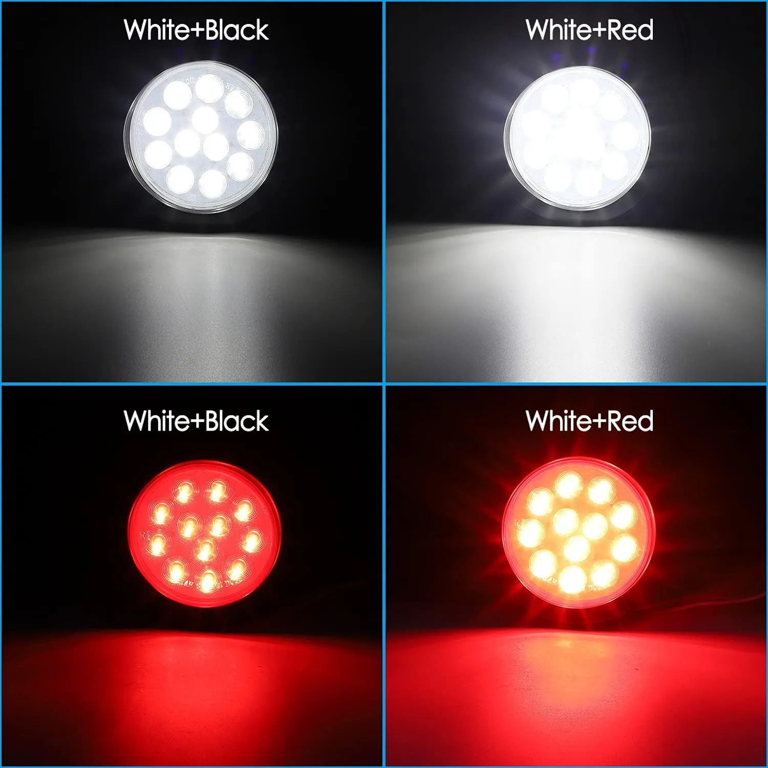 Partsam 4Pcs 4inch Inch Round Led Stop Turn Tail Back-up Reverse Fog Lights 12 LED Include Lights Grommet 3-Prong Wire Pigtails Round LED Trailer Tail Light Kit for Truck Trailer RV( 2 Red   2 White)