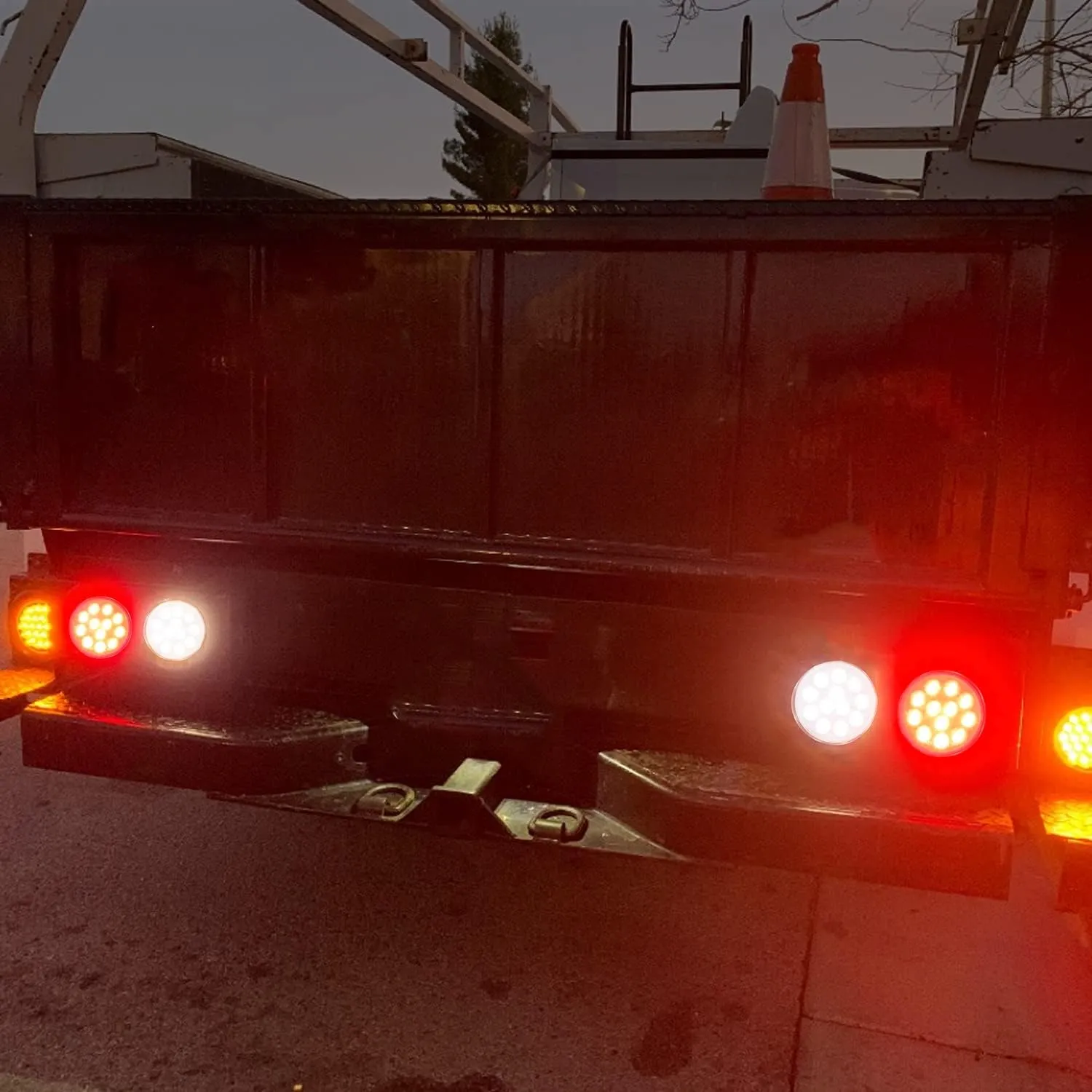 Partsam 4Pcs 4inch Inch Round Led Stop Turn Tail Back-up Reverse Fog Lights 12 LED Include Lights Grommet 3-Prong Wire Pigtails Round LED Trailer Tail Light Kit for Truck Trailer RV( 2 Red   2 White)