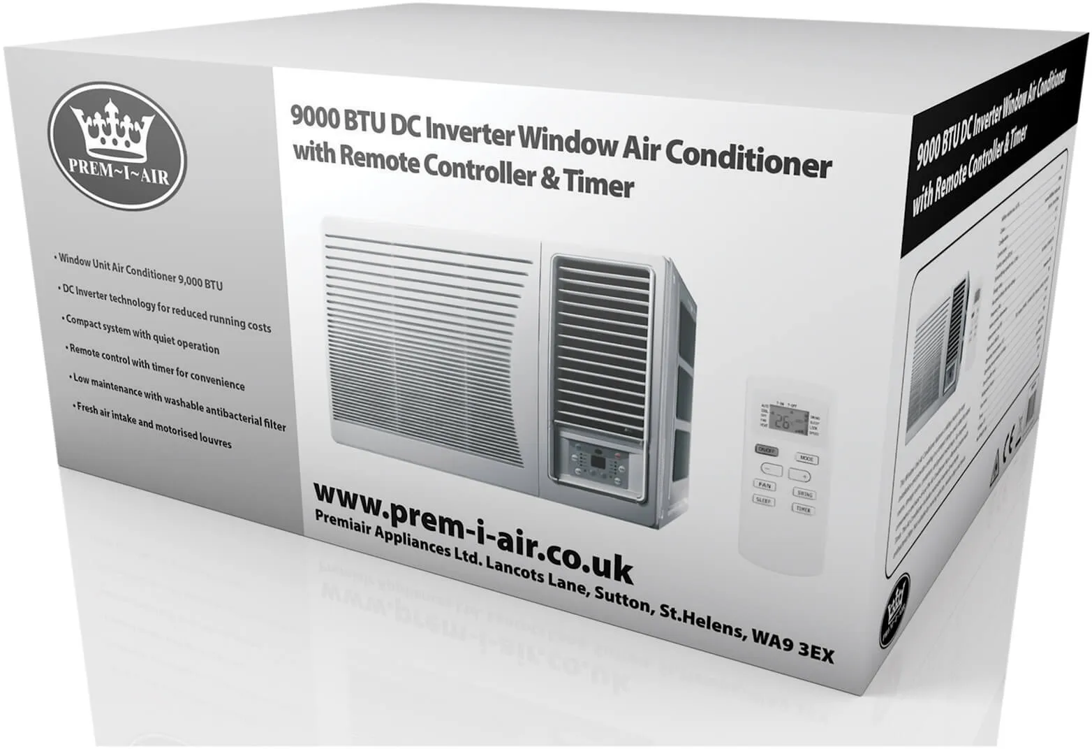 Prem-I-Air 9000 BTU DC Inverter Window Air Conditioner with Remote Control & Timer