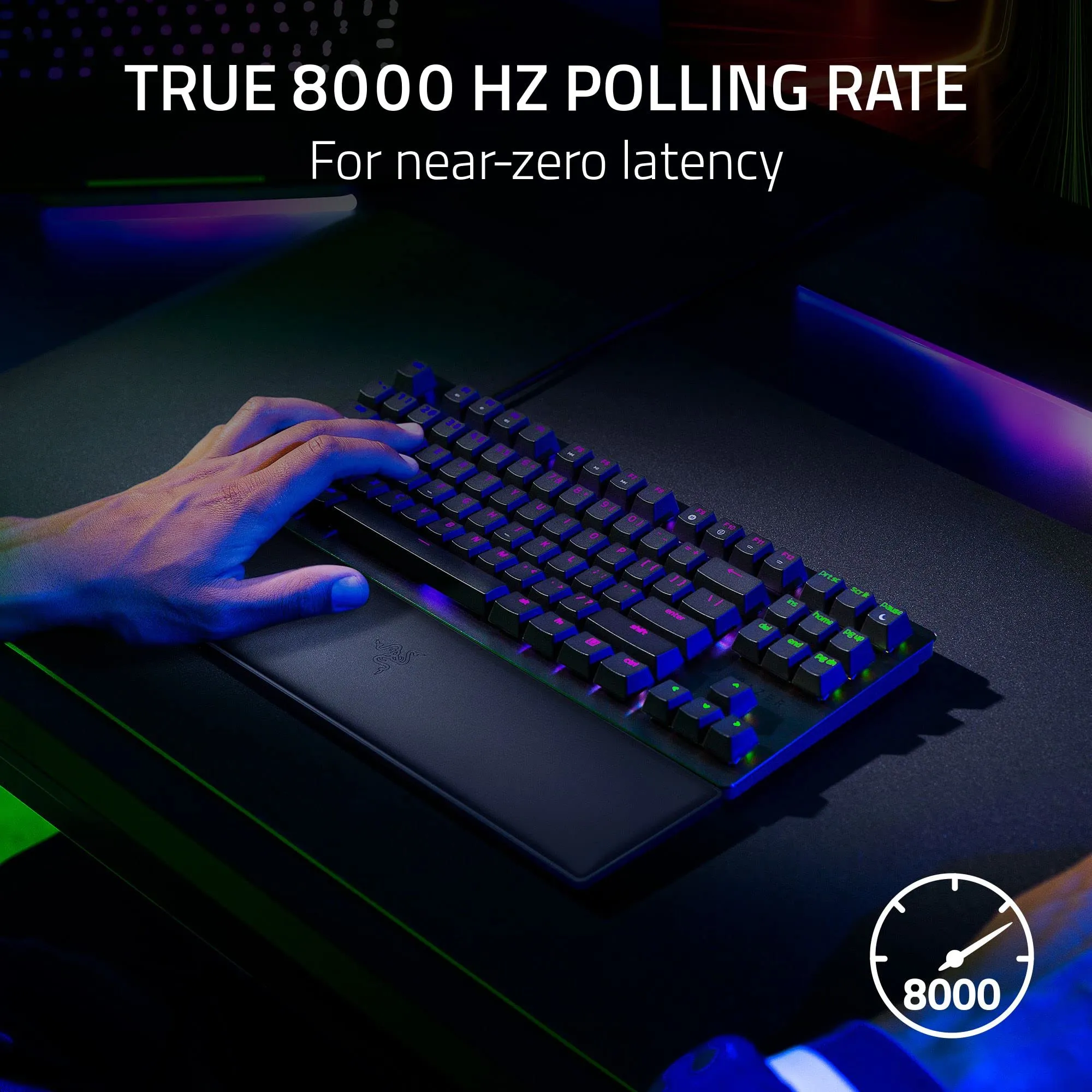 Razer Huntsman V2 Optical Gaming Keyboard: Fastest Linear Optical Switches Gen-2 w/ Sound Dampeners & 8000Hz Polling Rate - Doubleshot PBT Keycaps - Dedicated Media Keys & Dial - Ergonomic Wrist Rest