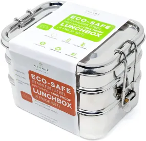 Stainless Steel Lunch Box, Leak Proof, 3 Tier Rectangle with Bonus Pod