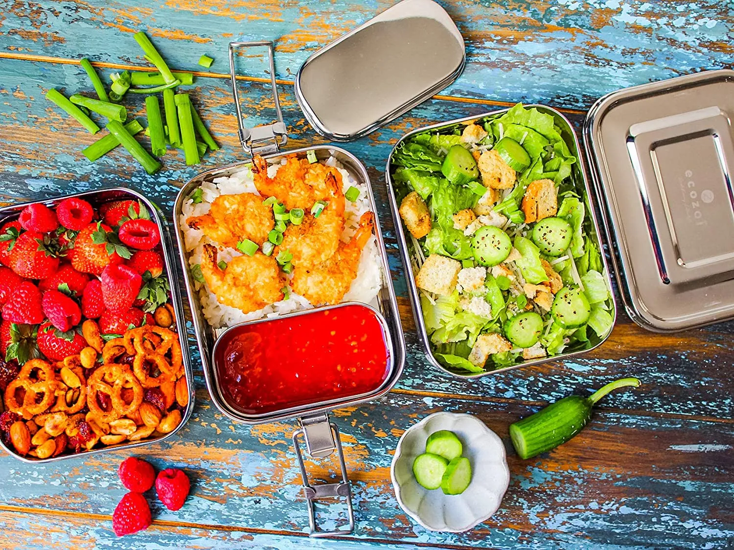 Stainless Steel Lunch Box, Leak Proof, 3 Tier Rectangle with Bonus Pod