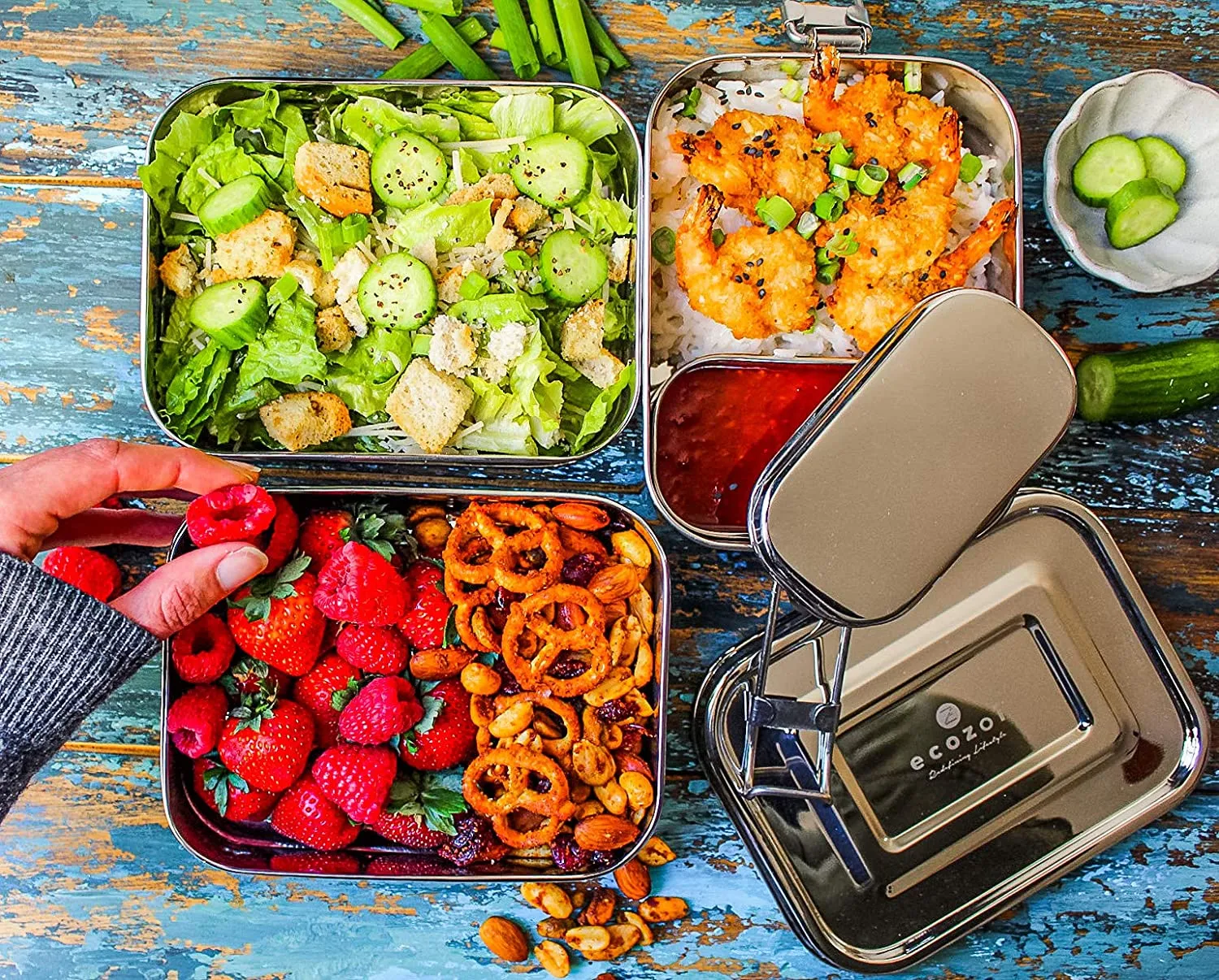 Stainless Steel Lunch Box, Leak Proof, 3 Tier Rectangle with Bonus Pod
