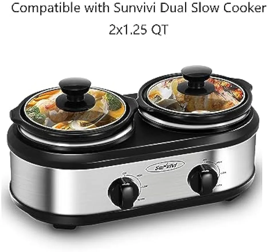 Sunvivi 1.25Qt Tempered Glass Lid Replacement for Sunvivi Dual Slow Cooker Cover, Clear, Dishwasher Safe