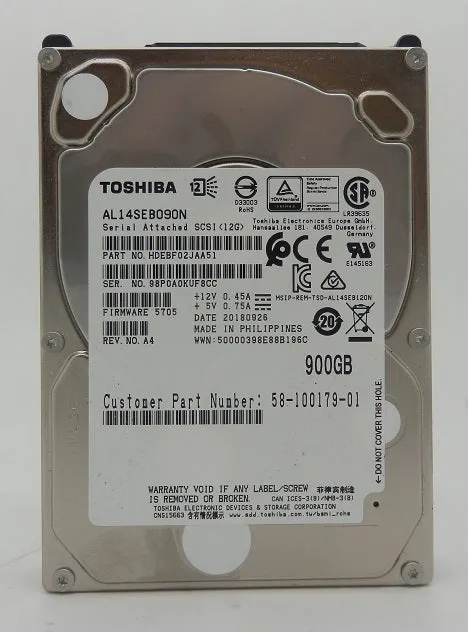 Toshiba 900GB SAS 12Gbps 10K 2.5" Hard Drive AL14SEB090N 58-100179-01