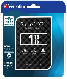 Verbatim 1TB Store 'n' Go Portable Hard Drive, USB 3.0 Black 2.5"