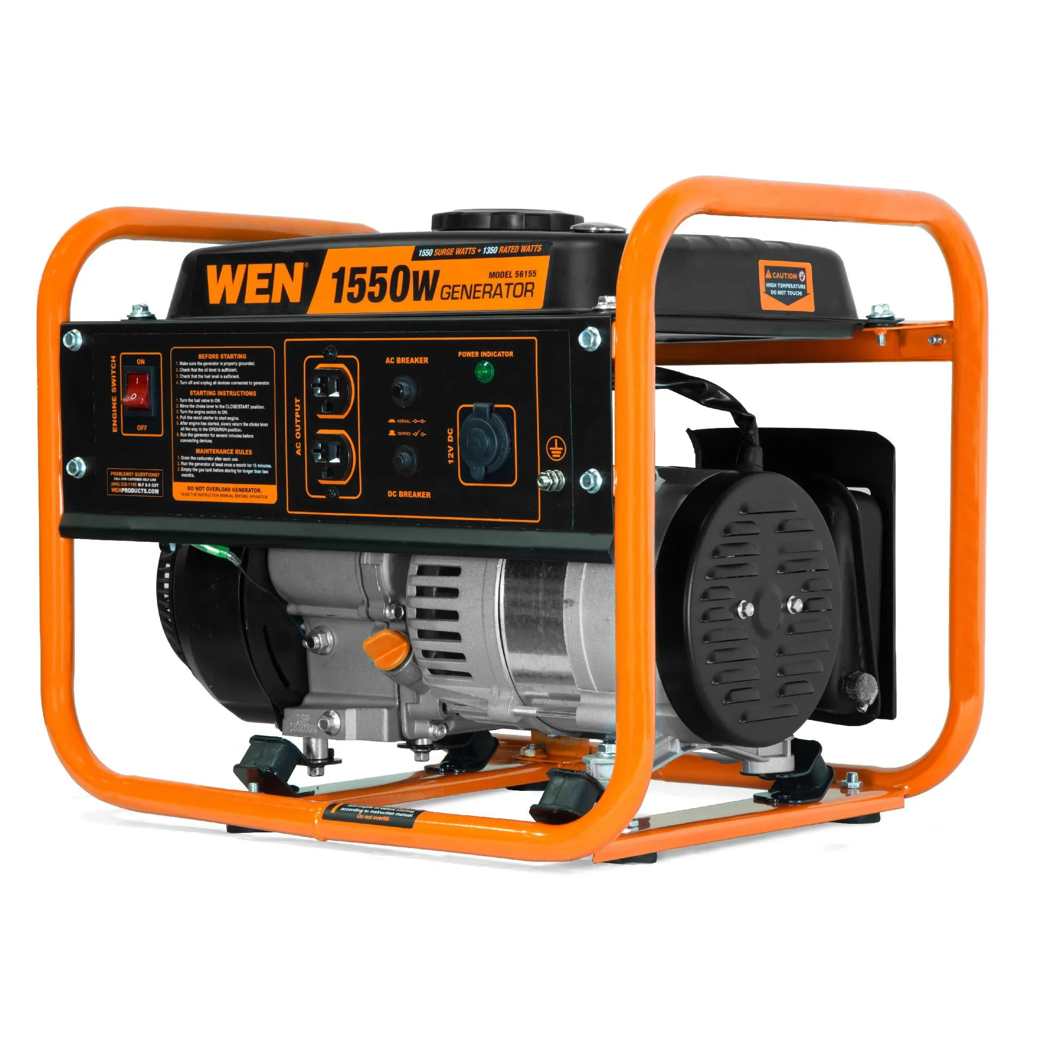 WEN 56155 4-Stroke 98cc 1550-Watt Portable Power Generator, CARB Compliant